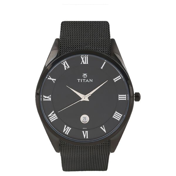 Titan Quartz Analog with Date Black Dial Stainless Steel Strap Watch for Men - image number 0