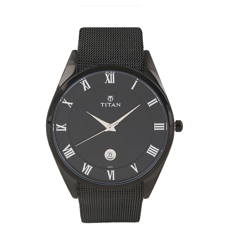 Titan Quartz Analog with Date Black Dial Stainless Steel Strap Watch for Men