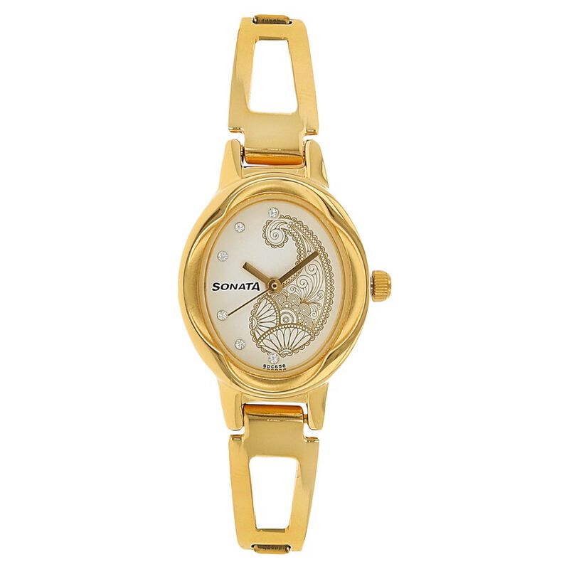 Sonata Quartz Analog White Dial Stainless Steel Strap Watch for Women