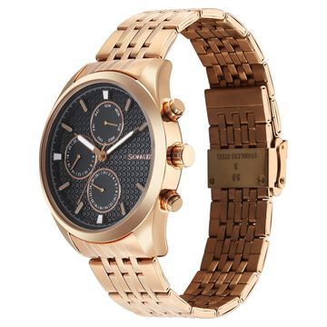 Sonata Magna Quartz Multifunction Black Dial Rose Gold Stainless Steel Strap Watch For Men