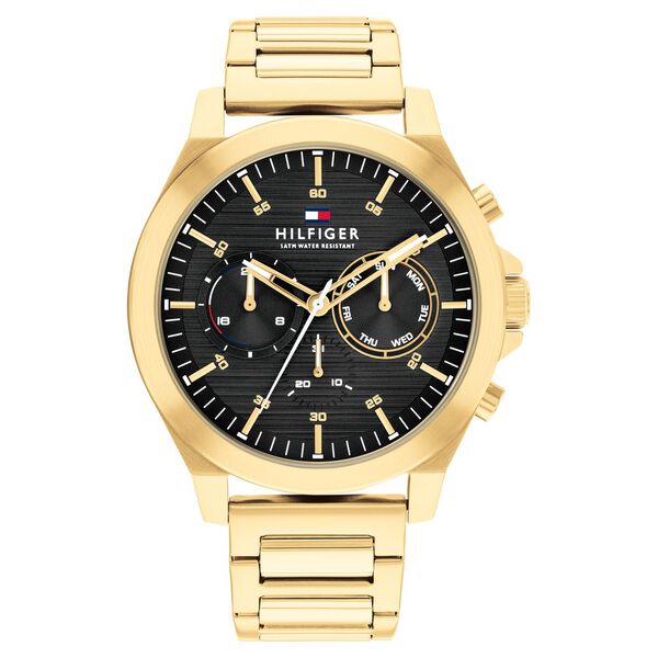 Tommy Hilfiger Black Dial Golden Colour Stainless Steel Strap Watch for Men - image number 0