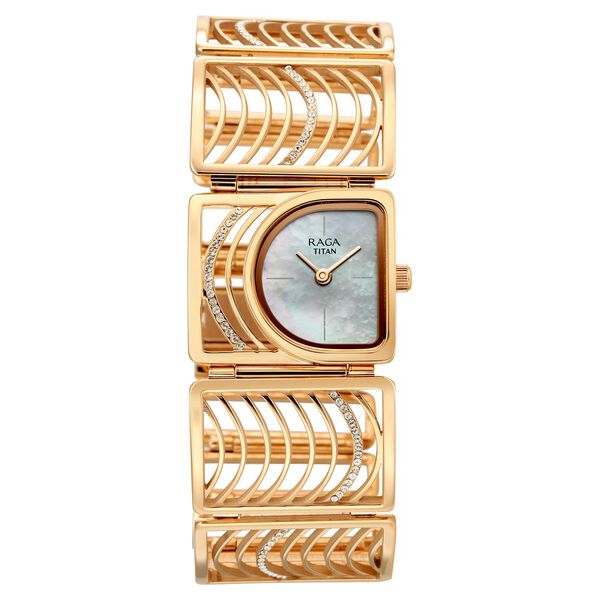 Titan Raga Ethereal Quartz Analog Mother of Pearl Dial Rose Gold Stainless Steel Strap Watch For Women - image number 1