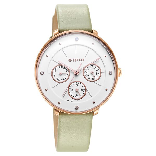Titan Neo Quartz Multifunction White Dial Leather Strap Watch for Women - image number 0