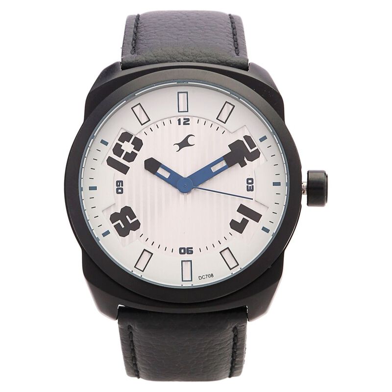 Fastrack Quartz Analog White Dial Leather Strap Watch for Guys