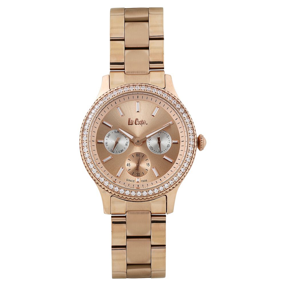 Buy Online Lee Cooper Quartz Chronograph Rose Gold Dial Watch for