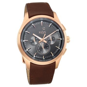 Xylys Quartz Multifunction Grey Dial Leather Strap Watch for Men