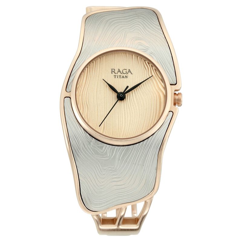 Titan Raga I Am Golden Dial Analog Metal Strap Watch for Women