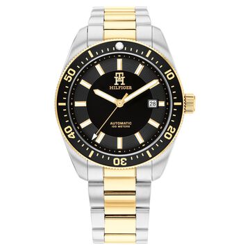 Tommy Hilfiger Automatic Black Dial Two Toned Color Stainless Steel Strap Watch For Men