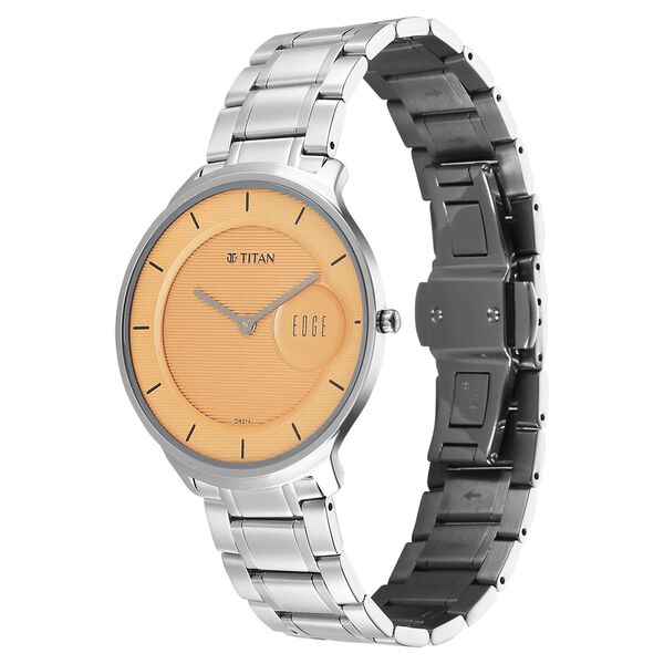 Titan Edge Murals Quartz Analog Yellow Dial Stainless Steel Strap Watch For Men - image number 3