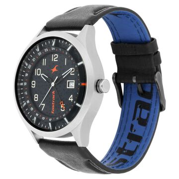 Fastrack Titanium Quartz Analog with Date Black Dial Leather Strap Watch for Guys
