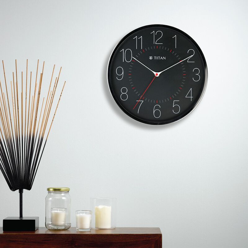 Buy Online Titan Metallic Black Wall Clock with Slim Hands 30 cm x 30