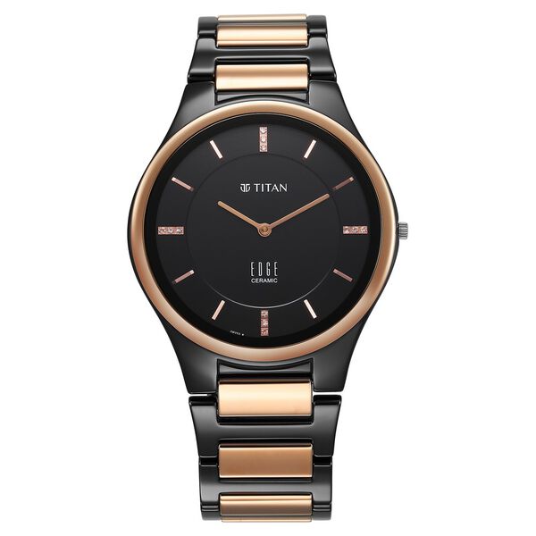 Titan Edge Ceramic Quartz in Midnight Gold with Diamonds and Black Dial Watch for Men - image number 0