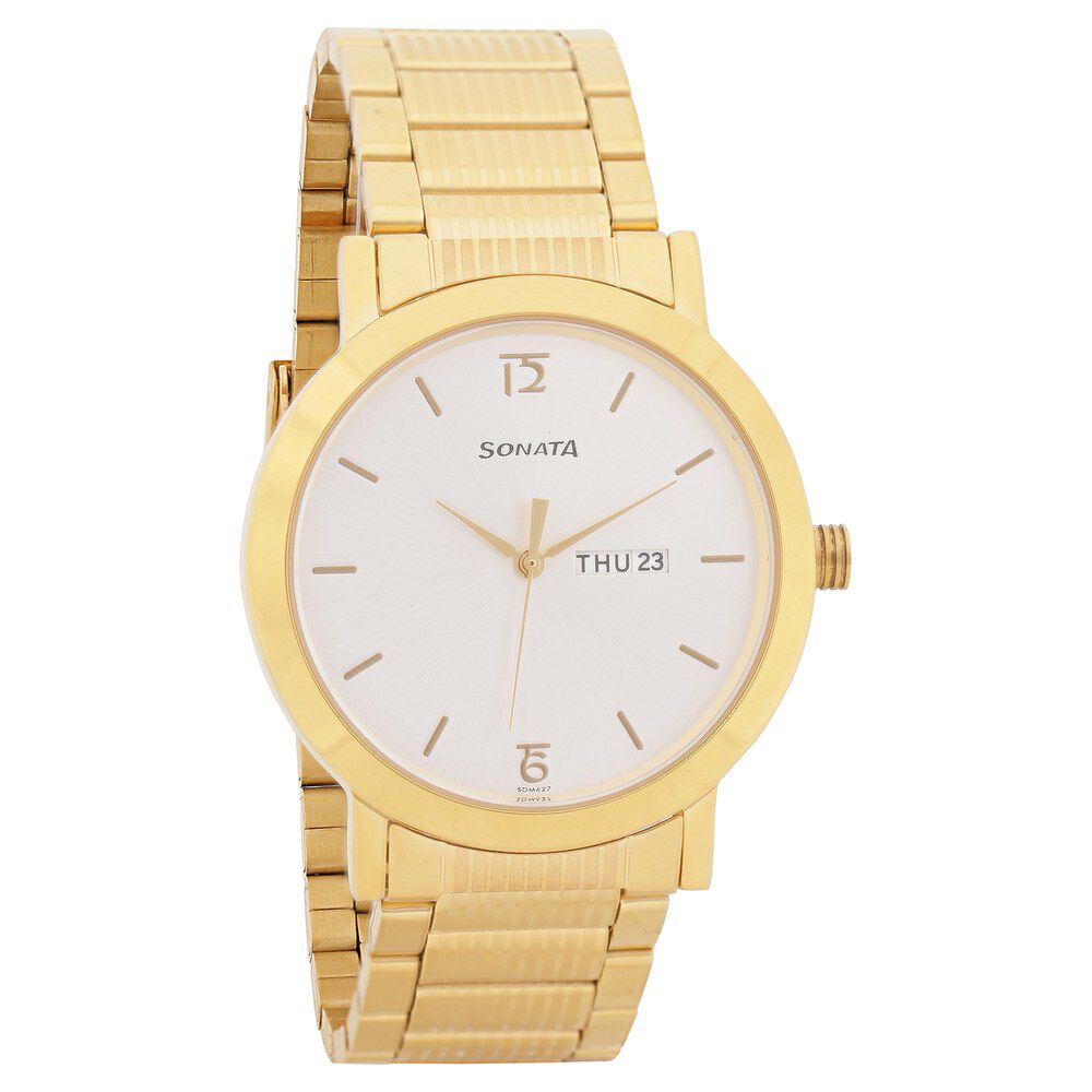 Sonata Quartz Analog with Day and Date White Dial Stainless Steel Strap Watch for Men