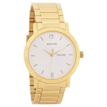 Sonata Quartz Analog with Day and Date White Dial Stainless Steel Strap Watch for Men