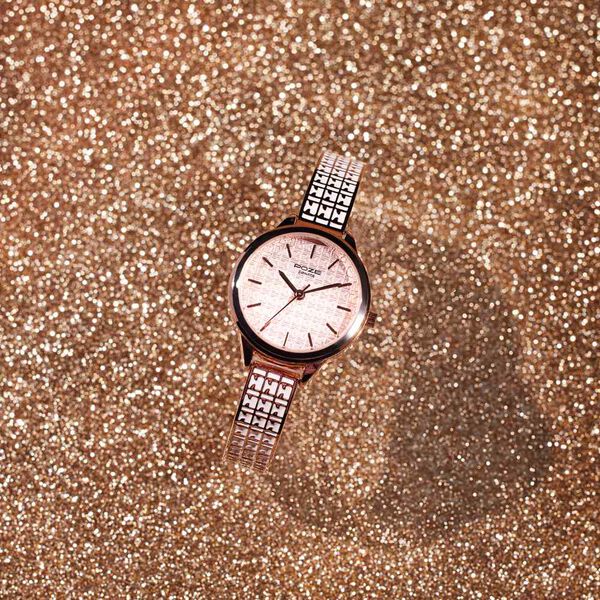 Sonata Poze Quartz Analog Pink Dial Rose Gold Color Metal Strap Watch For Women - image number 0
