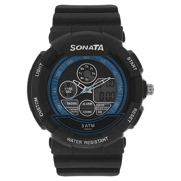 SF Quartz Analog Digital Black Dial Plastic Strap Watch for Men - image number 0