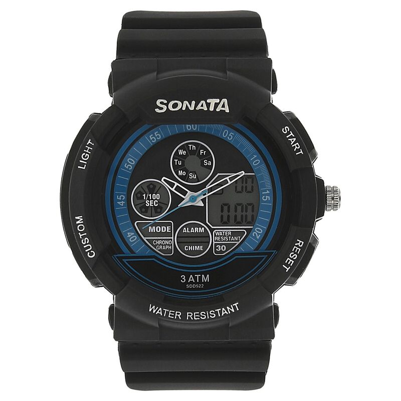 SF Quartz Analog Digital Black Dial Plastic Strap Watch for Men