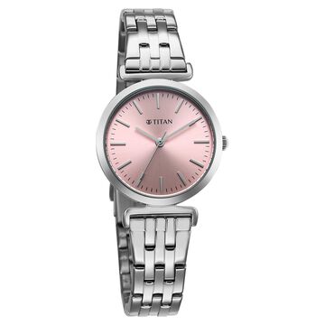 Titan Workmode Quartz Analog Pink Dial Stainless Steel Strap Watch For Women