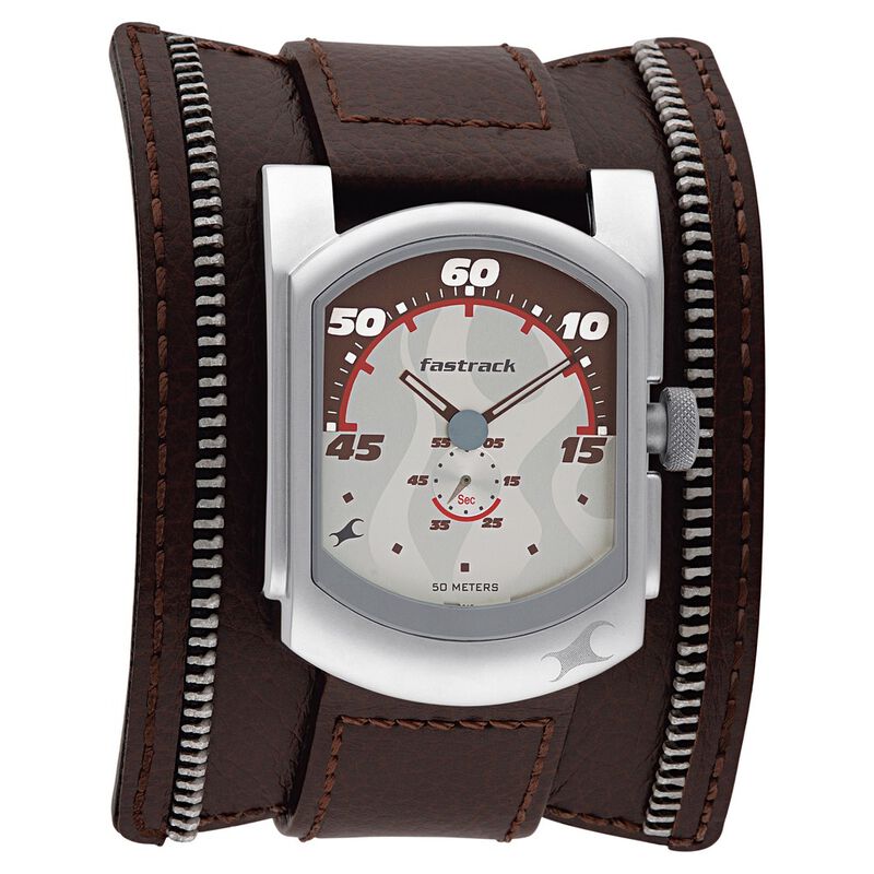 Fastrack Quartz Analog Silver Dial Leather Strap Watch for Guys