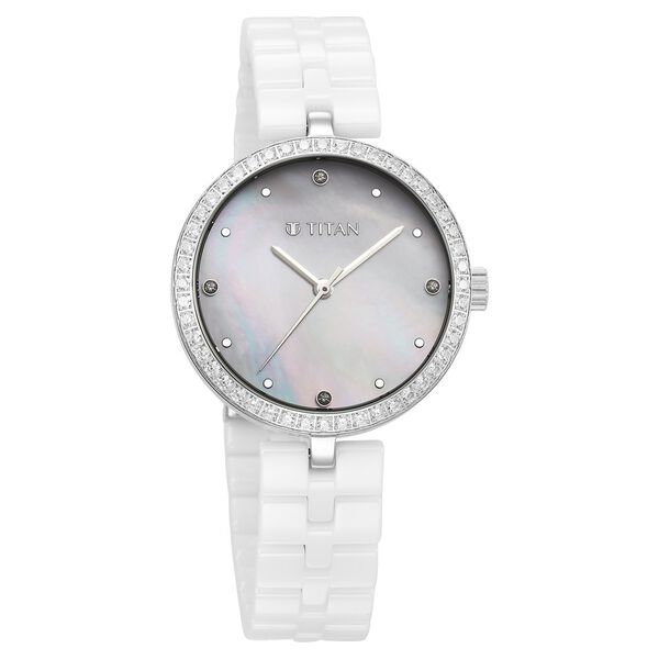 Titan Purple Ceramics Quartz Analog Mother of Pearl Dial White Ceramic Strap Watch For Women - image number 1
