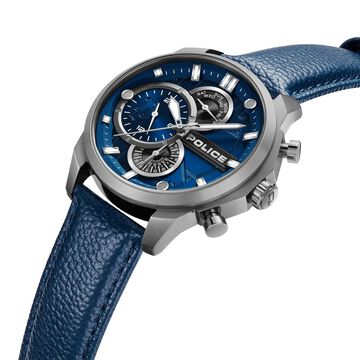 Police Quartz Multifunction Blue Dial Blue Leather Strap Watch for Men