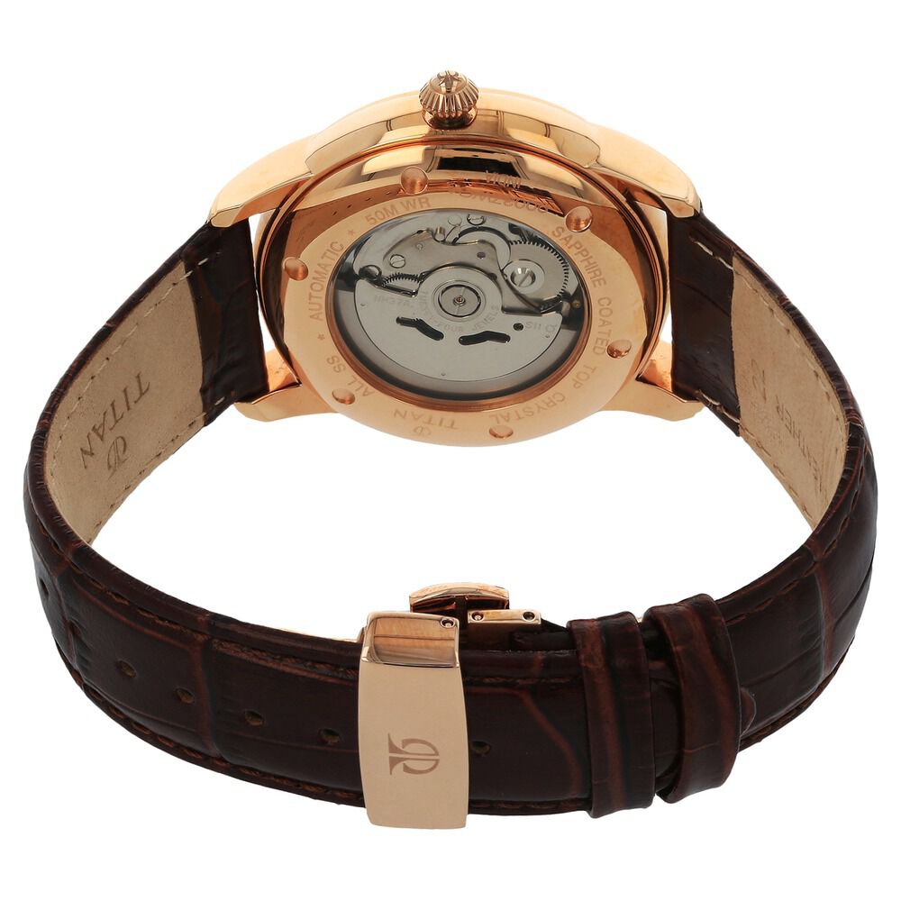 Titan Automatic Black Dial Leather Strap Watch for Men