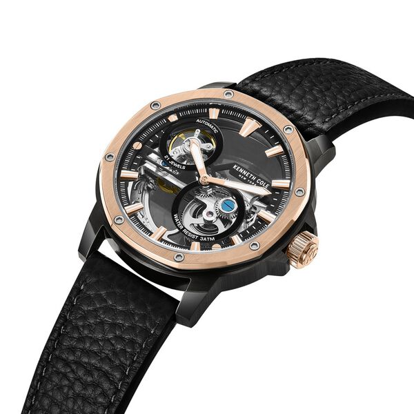 Kenneth Cole Automatic Black Dial Black Leather Strap Watch For Men - image number 1