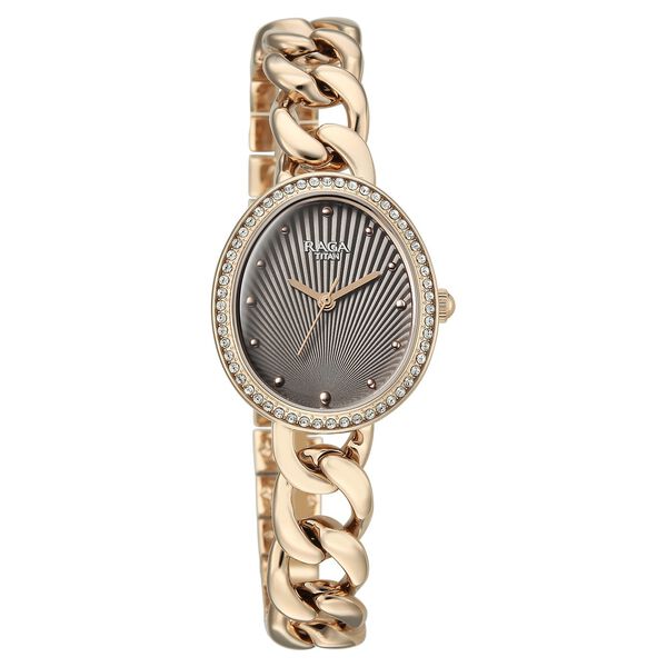 Titan Raga Spotlight Quartz Analog Grey Dial Rose Gold Metal Strap Watch For Women - image number 1