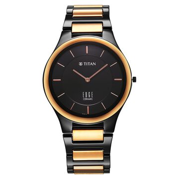 Titan Edge Ceramic Quartz in Midnight Gold with Black Dial Watch for Men