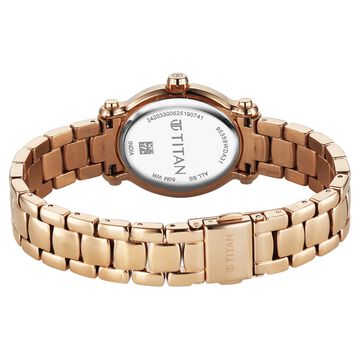 Titan Purple Glamour Quartz Analog Silver Dial Rose Gold Stainless Steel Strap Watch For Women
