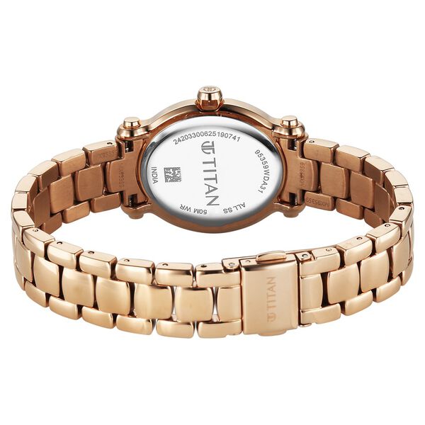 Titan Purple Glamour Quartz Analog Silver Dial Rose Gold Stainless Steel Strap Watch For Women - image number 4