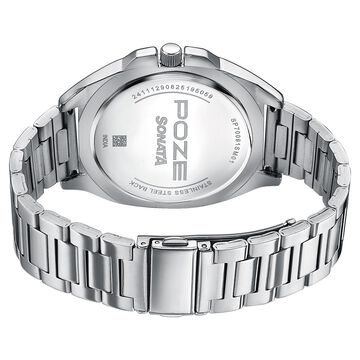Poze By Sonata Quartz Analog Orange Dial Silver Metal Strap Watch For Men