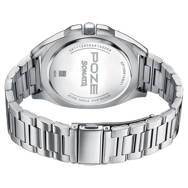 Poze By Sonata Quartz Analog Orange Dial Silver Metal Strap Watch For Men - image number 6