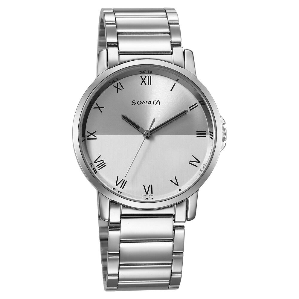 Buy Online Sonata Quartz Analog Silver Dial Watch for Men ns77083sm06 Titan