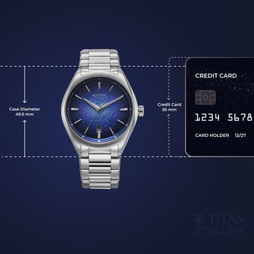 Titan Stellar Starlight Analog with Concealed Automatic and Blue Dial Silver Stainless Steel Strap Watch for Men