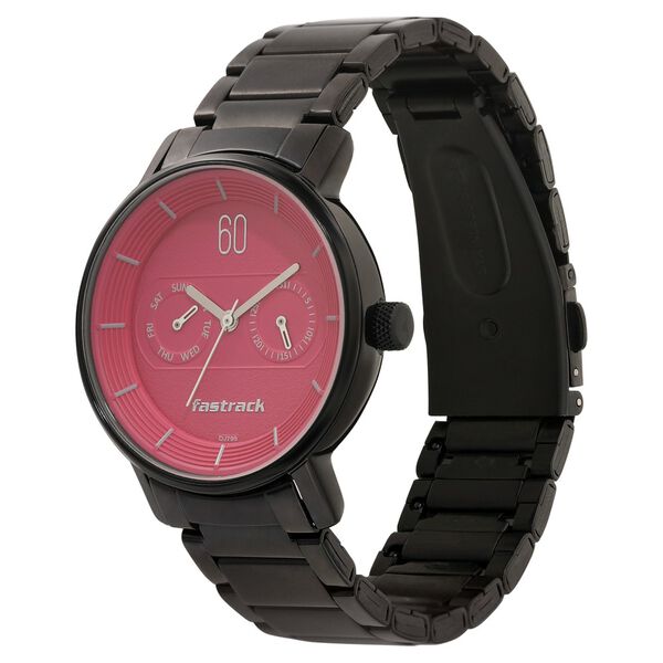 Fastrack Go Skate Quartz Analog with Day and Date Pink Dial Stainless Steel Strap Watch for Girls - image number 2