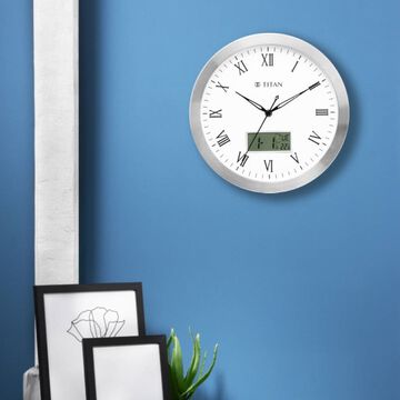 Titan Metallic Anadigi Wall Clock White Dial Color Silent Sweep Technology - 30 cm X 30 cm (Medium)