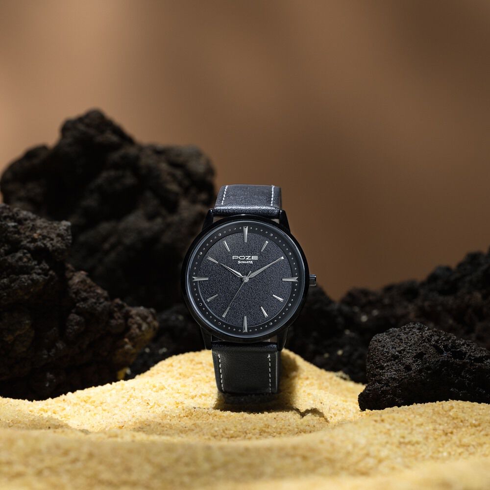 Sonata Poze Quartz Analog Black Dial Leather Strap Watch For Men-image-18