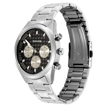 Sonata Multifunction Black Dial Silver Metal Strap Watch For Men