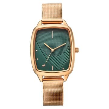 Fastrack Wild Quartz Analog Green Dial Rose Gold Stainless Steel Strap Watch For Girls