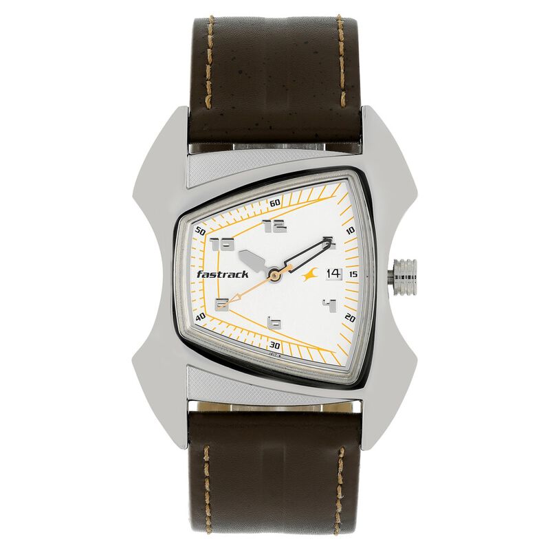 Fastrack Quartz Analog Silver Dial Leather Strap Watch for Guys
