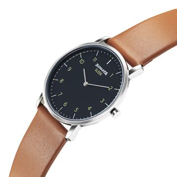 Sonata Sleek Quartz Analog Grey Dial Tan Leather Strap Watch For Men