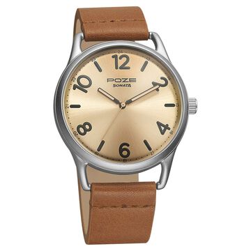 Poze by Sonata Quartz Analog Beige Dial PU Leather Strap Watch for Men