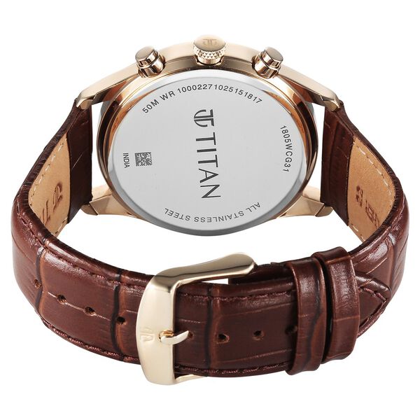 Titan Classique Neo Splash Analog with Cream Dial Brown Leather Strap Watch for Men - image number 4