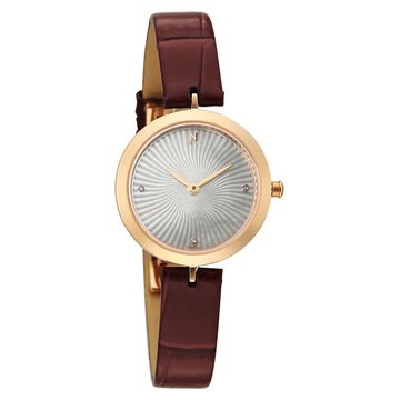 Titan Nebula Lotus 18 KT Gold Quartz Analog Mother Of Pearl Dial Burgundy Leather Strap Watch For Women