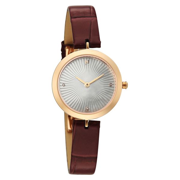 Titan Nebula Lotus 18 KT Gold Quartz Analog Mother Of Pearl Dial Burgundy Leather Strap Watch For Women - image number 1