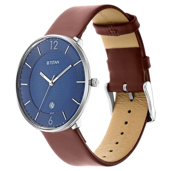 Titan Quartz Analog with Date Blue Dial Leather Strap Watch for Men - image number 2