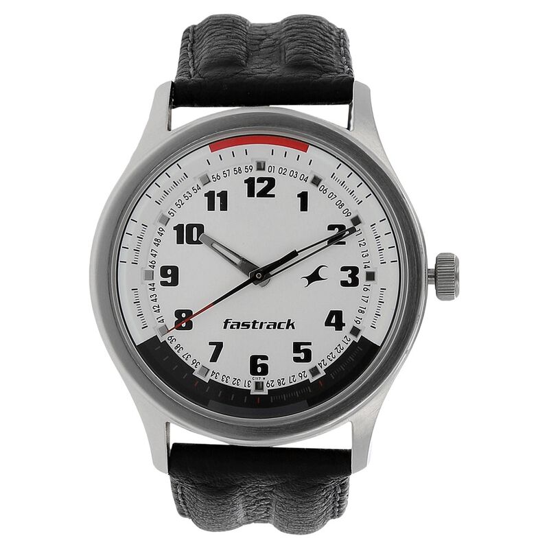 Fastrack Quartz Analog Silver Dial Leather Strap Watch for Guys