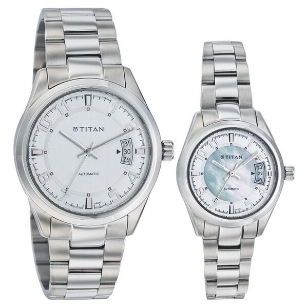 Titan Quartz Analog with Date Silver Dial Watch for Couple - image number 0