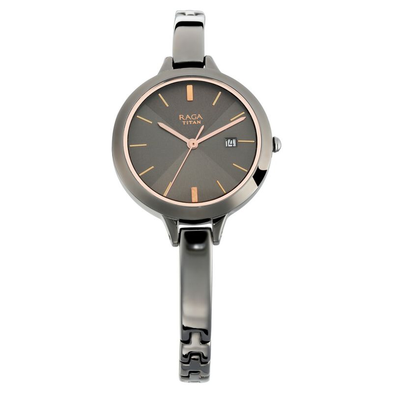 Titan Quartz Analog with Date Grey Dial Metal Strap Watch for Women